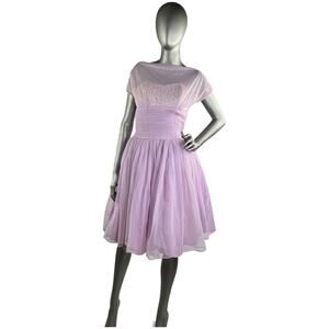 Vintage 1960s Chiffon And Lace Lilac Mini Dress Small